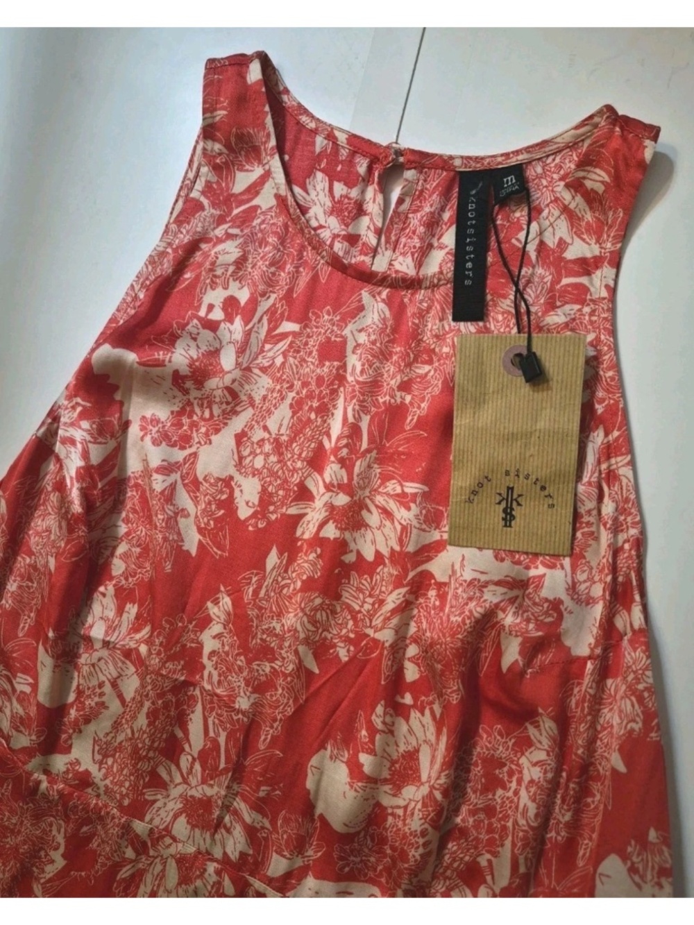 Knot Sisters Viscose DRESS red ivory NWT S halter mini soft Aline - Picture 5 of 12